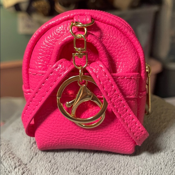 NEW Vegan Pebble Leather Purse Charm MCM Design Pouch Hot Pink - Picture 4 of 7